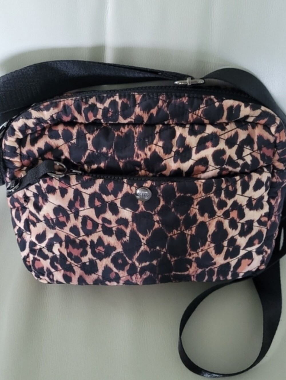 Quilted Animal Print Crossbody Camera Style Handbag Tan Black Brown - 8"x6"